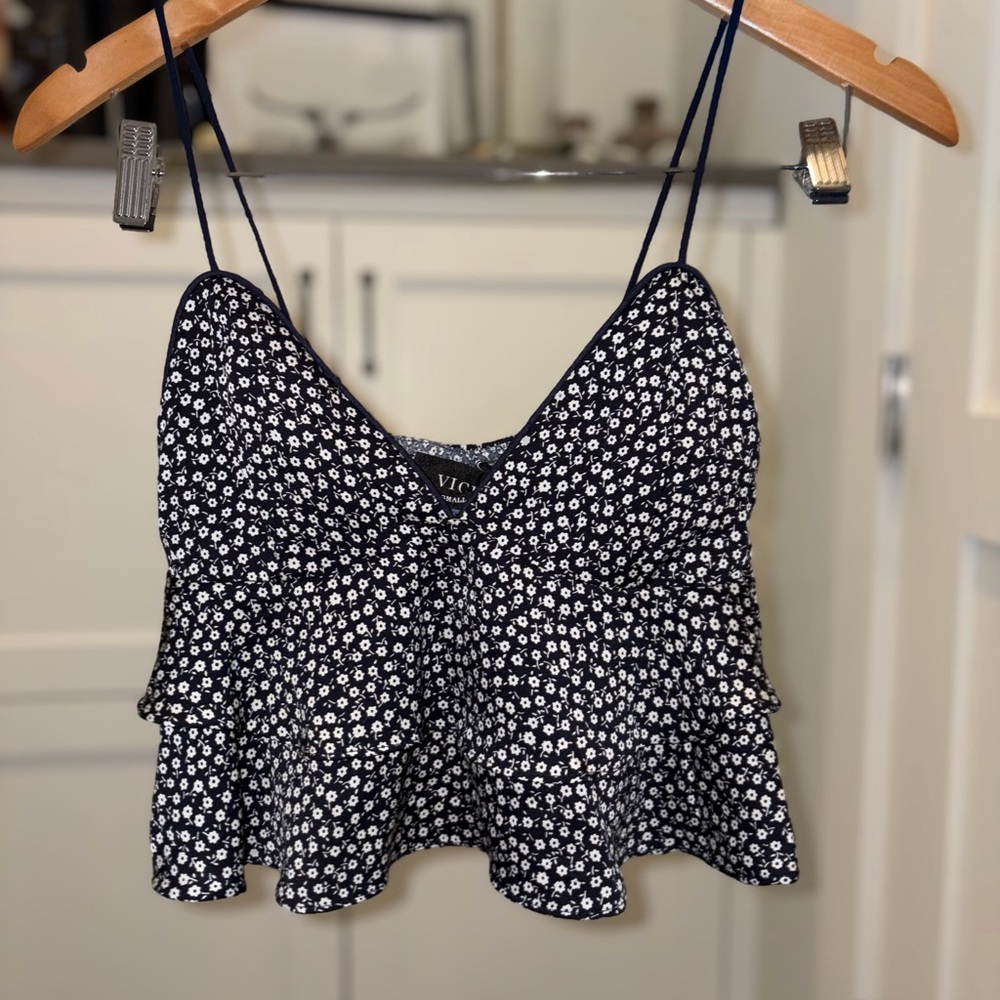 VICI silky crop top - navy blue